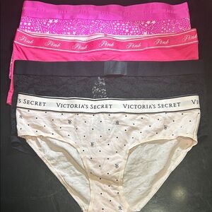 (4)Victoria's Secret Pink and Black Panty Trio:New With Tags!